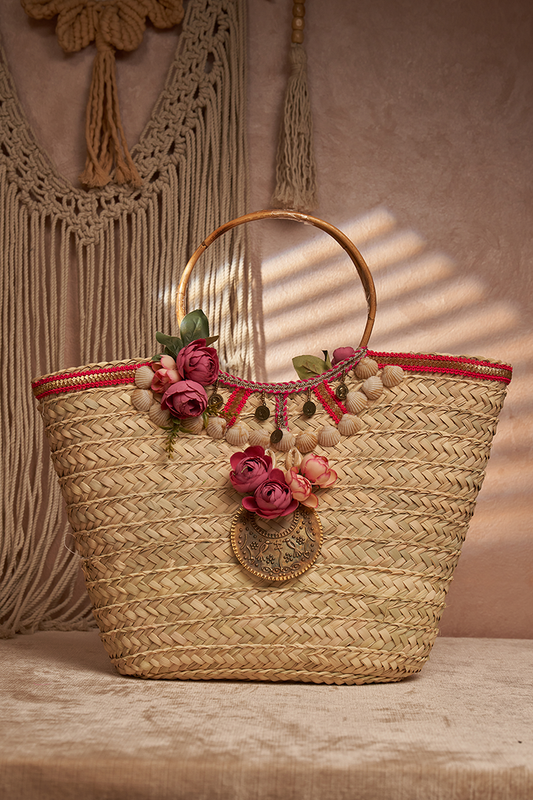 Mediterranean Rose Wicker Bag
