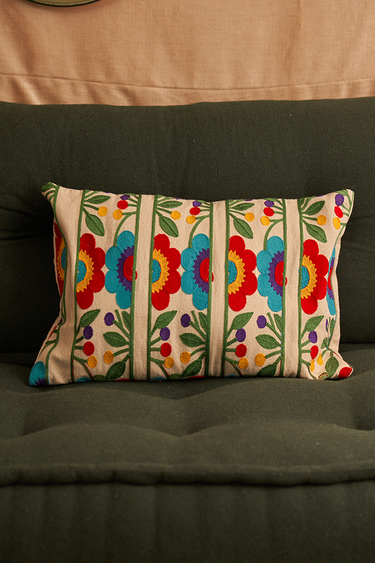 Festive Floral Embroidered Cushion